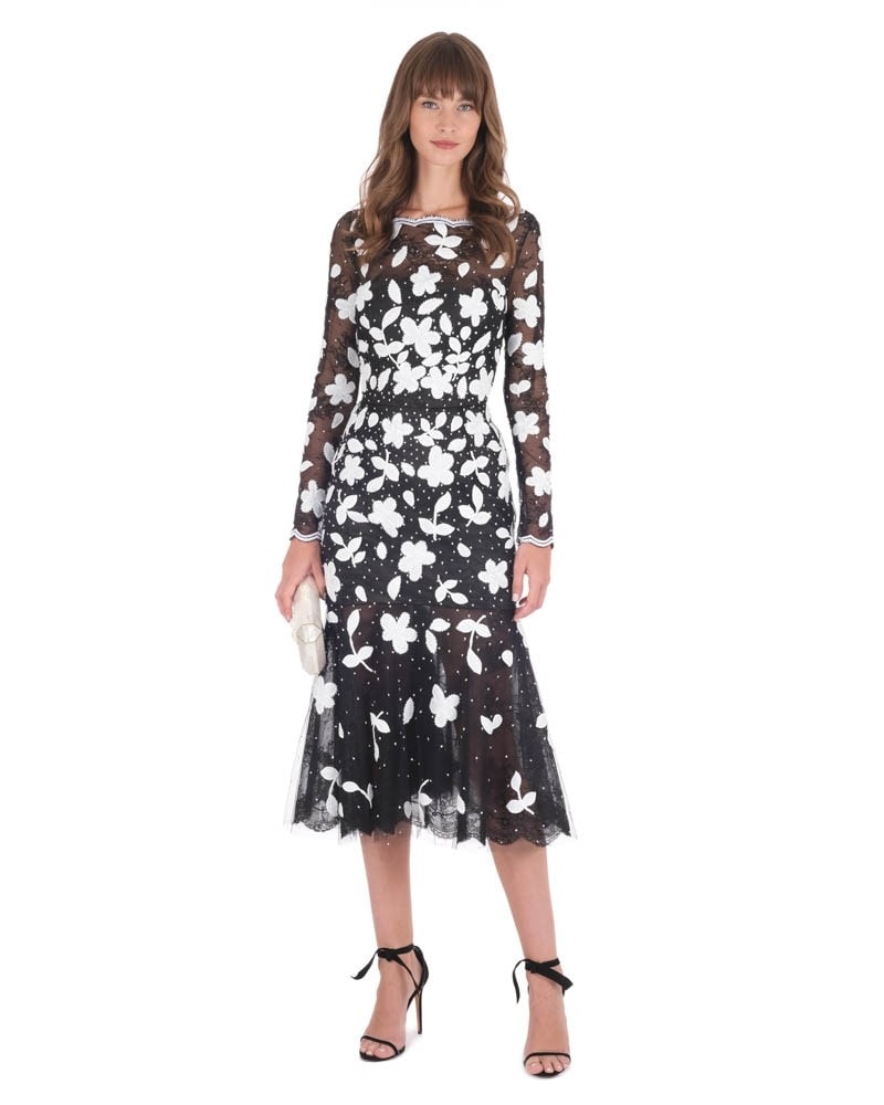 Oscar de la renta Tulle Floral Embroidered Dress